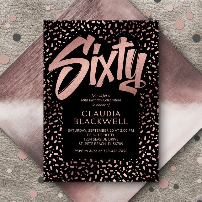 60:e födelsedagen Ro Guld Confetti Inbjudningar (Skapare uppladdad)