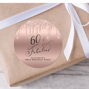 60:e födelsedagen Ro Guld Glitter Runt Klistermärke