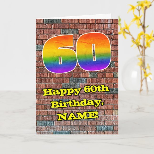 60:e födelsedagen: Roligt Graffiti-Inspired Rainbo Kort (Gul blomma)