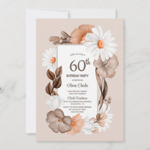 60:e födelsedagen Rustic Boho Blommigt Party Inbjudningar