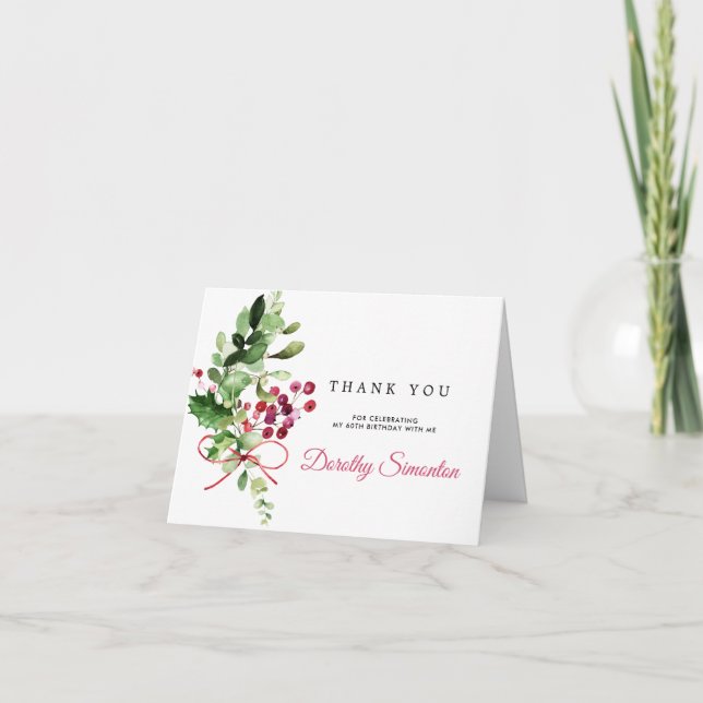 60:e födelsedagen Rustic Winter Botanical Folded Tack Kort (Framsida)