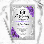 60:e födelsedagen - Silver Rand Lila Ro Inbjudningar<br><div class="desc">60:e födelsedagsinbjudan. Utformning av blommigten för elegant i silver och lila. Funktioner faux glitter silver rand,  lila ro snyggt script font och confietti. Perfekt för en glam-födelsedagsfest.</div>