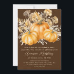 60:e födelsedagen Surprise Party Rustic Boho Pumpk Inbjudningar<br><div class="desc">Pumpor av orange med elegant vattenfärg kapslas i en mängd olika fallblad och blommor. En mörk,  rik brun bakgrund ramar till perfektion. Perfekt för en höst firande.</div>