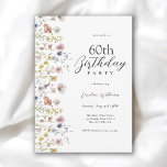 60:e födelsedagen Watercolor Wildblommor Blommigt Inbjudningar<br><div class="desc">Vackert och feminin, denna naturinspirerade 60 födelsedagsfest inbjudan fyller år i elegant stil. Den här charmerande vattenfärgens blommigt har vilda blommor i blandat pastellfärgat färg längs det lämnat gräns. Hela texten kan vara personlig för party. Du kan redigera åldern till vilken ålder som helst! Den här inbjudan är tillgänglig som...</div>