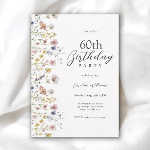 60:e födelsedagen Watercolor Wildblommor Blommigt Inbjudningar
