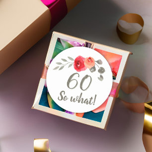 60:e födelsedagets inspirerande vattenfärgsBlommig Runt Klistermärke