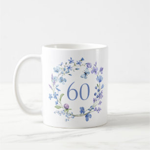 60:e födelsedagsblått Blommigt, monogram Kaffemugg