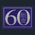 60:e födelsedagsblått och Silver Glitter Inbjudningar<br><div class="desc">60:e födelsedagsinbjudan. Tunga Blue och Silver Glitter Födelsedagsfest Inbjudan med marinblå bakgrund. Överraskad födelsedag. Vuxen födelsedag. Manar eller Kvinnor Bday Bash Party.
Om du vill göra ytterligare anpassningar klickar du på knappen Anpassa och användor verktygen som är utformat för att ändra mallen.</div>