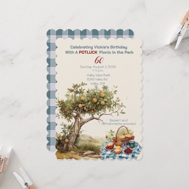 60:e födelsedagseftermiddagen Picnic i parken Inbjudningar (Fram/Back In Situ)
