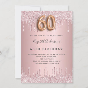 60:e födelsedagseftermiddagens rosa damm ro glitte inbjudningar