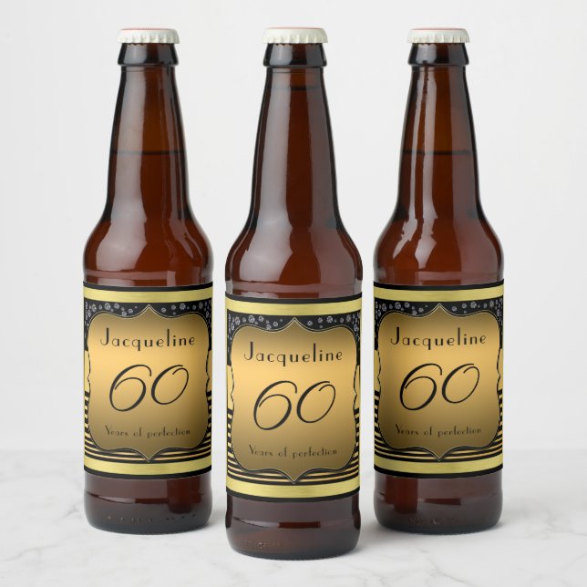 60:e födelsedagsetiketten Black and Guld Beer Flas Ölflaska Etikett (Flaskor)