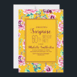 60:e Födelsedagsfest Gult Rosa Flowers<br><div class="desc">Överraskad födelsedagsfest inbjudan för ett 60-årigt dam. Designad med ljusa rosa blommor och grönt löv på en fetstilt gult.</div>