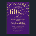 60:e Födelsedagsfest inbjudan - Guld Lila<br><div class="desc">60 Födelsedagsfest inbjudan. Utformning av eleganten med faux glitter guld och lila. Skål till 60 år! Berätta om du behöver anpassa dig ytterligare.</div>