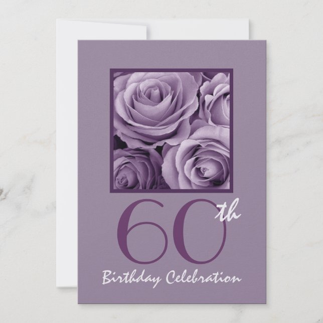60:e Födelsedagsfest inbjudan Lilac Lila Rosor (Framsida)