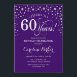 60:e Födelsedagsfest inbjudan - Silver Lila<br><div class="desc">60 Födelsedagsfest inbjudan. Utformning av eleganten med faux glitter silver och lila. Skål till 60 år! Berätta om du behöver anpassa dig ytterligare.</div>
