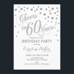 60:e Födelsedagsfest inbjudan - Silver White<br><div class="desc">60:e Födelsedagsfest inbjudan-Eleganten med faux glitter silver och vit. Skål till 60 år!</div>