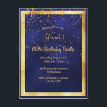 60:e födelsedagsfesten blå inbjudan till guld-konf<br><div class="desc">På framsidan: Ett trendig,  ett modernt 60:e födelsedagsfest inbjudan-kort för manar. En mörk blått,  marin blå bakgrund. Den blå färg är ojämn. Med faux guld ram och guldkonetti,  gyllene färgad brev. Mallar för information om party. Bakåt: vit bakgrund.</div>