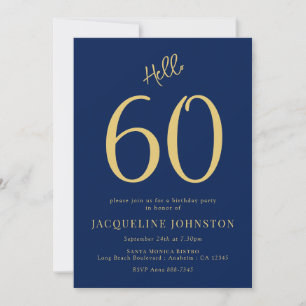 60:e Födelsedagsfesten blå och Guld Hej 60 Inbjudningar