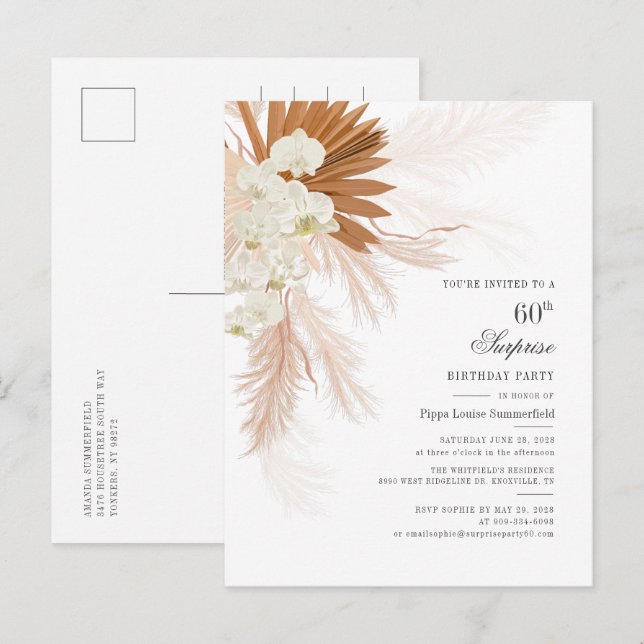 60:e Födelsedagsfesten Desert Terracotta Pampas Gr Inbjudan Vykort (Fram/baksida)