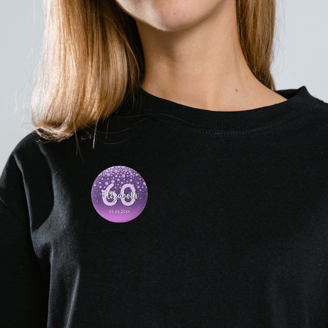60:e födelsedagsfesten diamanter glitter lila rosa knapp (Skapare uppladdad)