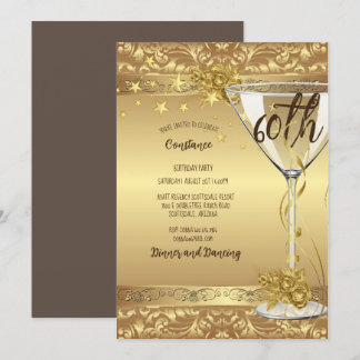 60:e Födelsedagsfesten Elegant Guld Swirls Flowers Inbjudningar