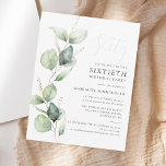 60:e Födelsedagsfesten Eucalyptus Greenery-skript Inbjudningar<br><div class="desc">Det skulle kunna bli en överraskning för party eller ännu ett speciellt årtionde. Denna 60:e födelsedagsfest inbjudan med eukalyptus grey design med modern populär typografi kan lätt redigeras till kostym på årsdagen eller årsdagen firande. Du kan ändra ordalydelsen,  födelsedagsinformationen och bakgrunden till färg genom att klicka på knappen "Anpassa"</div>