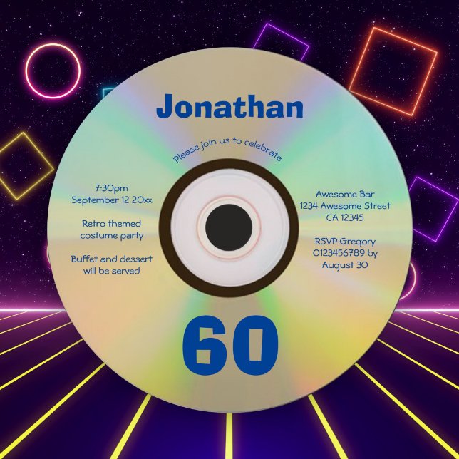 60:e Födelsedagsfesten Faux CD Retro 90:s musik Inbjudningar (Skapare uppladdad)
