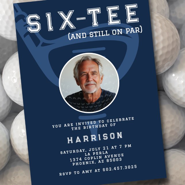 60:e Födelsedagsfesten Foto Modern Golf Navy Inbjudningar (Skapare uppladdad)