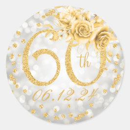60:e Födelsedagsfesten Glam Ljus Guld Silver Runt Klistermärke