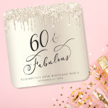 60:e Födelsedagsfesten Glitter Guld Underlägg Papper Kvadrat<br><div class="desc">Elegant och chic 60:e födelsedagsfesten underlägg med "60 & Fabulous" i ett snyggt-skript,  en guld-faux-folie och guld faux glitter droppar uppifrån. Du kan personifiera med hennes namn och datum för party.</div>