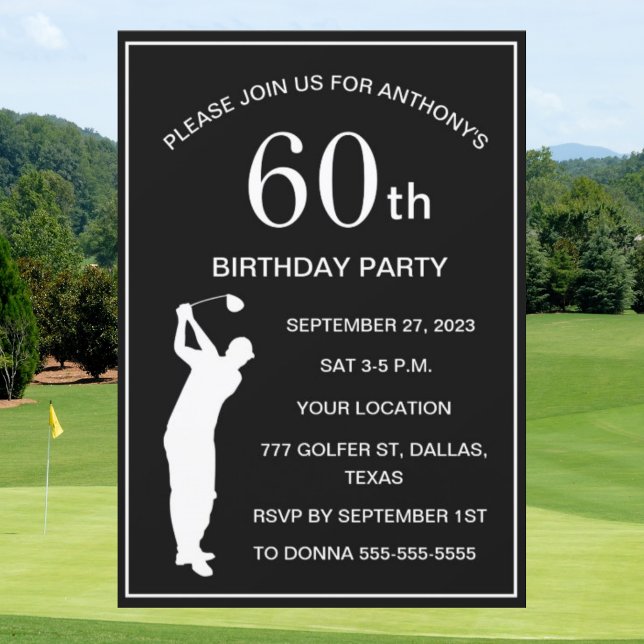 60:e Födelsedagsfesten Golfer Black Par Vuxen Golf Inbjudningar (Skapare uppladdad)