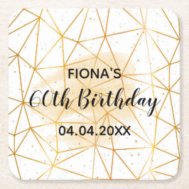 60:e födelsedagsfesten guld-geometrisk vit monogra underlägg papper kvadrat