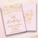 60:e Födelsedagsfesten Guld Ro Blommigt  Rosa Inbjudningar<br><div class="desc">Elegant öppen linje guld ro skapar perfekten överst gräns. Den  rosan ge i ett femininin estetiskt ämne och kalligrafin ger en luxkontakt. Denna inbjudan ingår i Luxe Guld Ro-samlingen. Den innehåller mallar för födelsedagssvitpapper,  välkomsttecken och party dekorationer.</div>