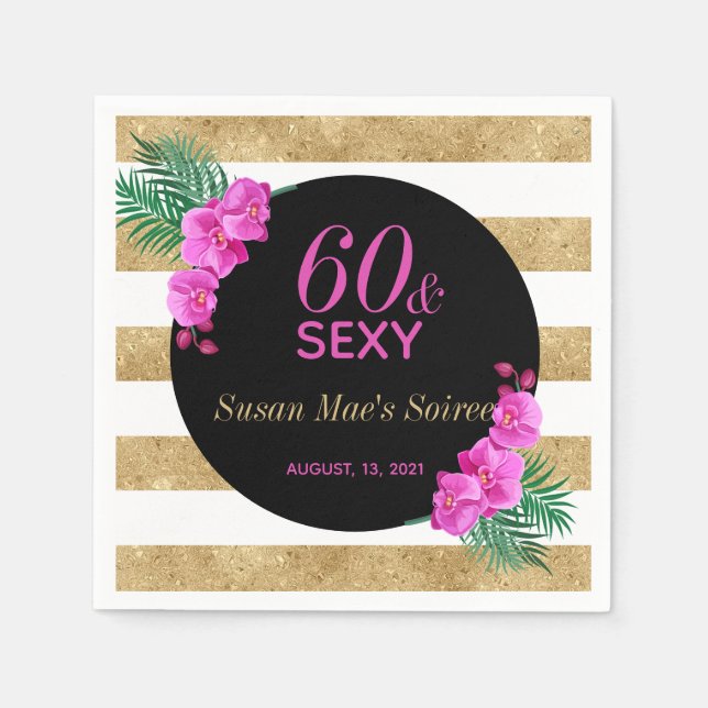 60:e Födelsedagsfesten Guld, svart Pappersservett (Framsidan)