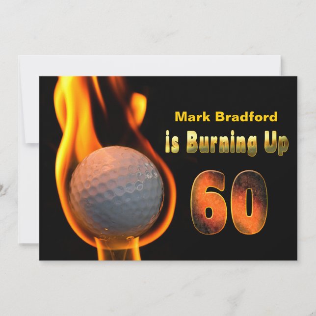 60:E FÖDELSEDAGSFESTEN INBJUDAN - GOLF BOLL BURNIN (Framsida)