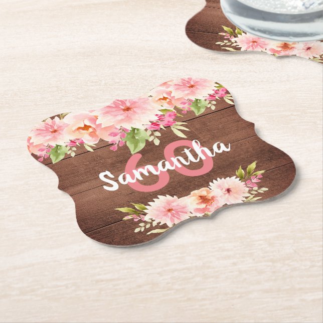 60:e födelsedagsfesten koralldahlia-blommor brun underlägg papper (Vinklad)