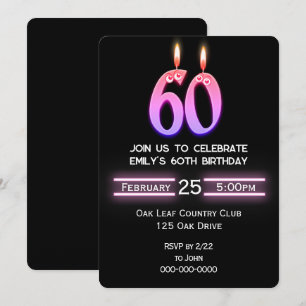 60:e Födelsedagsfesten ljus Inbjudningar