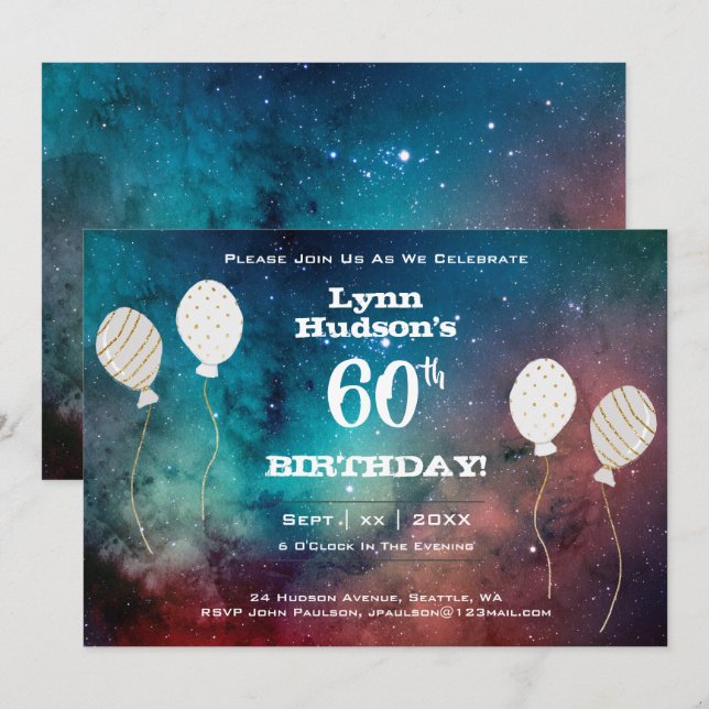 60:e Födelsedagsfesten med Namn Inbjudningar (Fram/baksida)