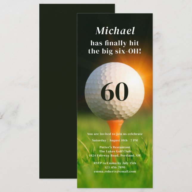 60:e Födelsedagsfesten Modern Vuxen Golf sextio Inbjudningar (Fram/baksida)