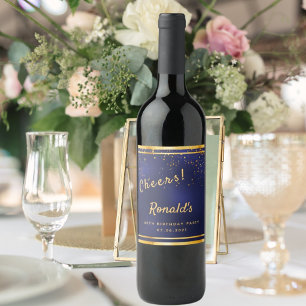 60:e Födelsedagsfesten mörk Blåblåsor från guld Vinflaska Etikett