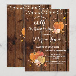 60:e Födelsedagsfesten Pumpkin Rustic Wood Inbjuda Inbjudningar