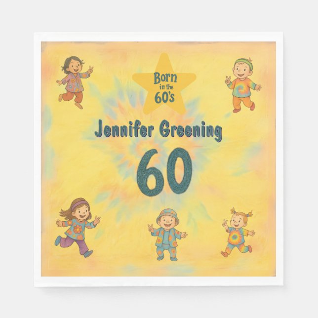 60:e födelsedagsfesten Retro, född i 60:s hippisk Pappersservett (Framsidan)