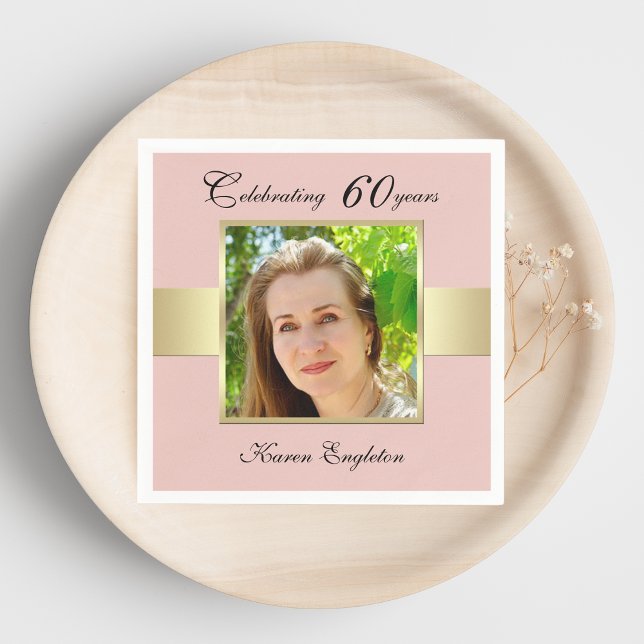 60:e Födelsedagsfesten Ro Guld Fotoblöjor Pappersservett (Skapare uppladdad)