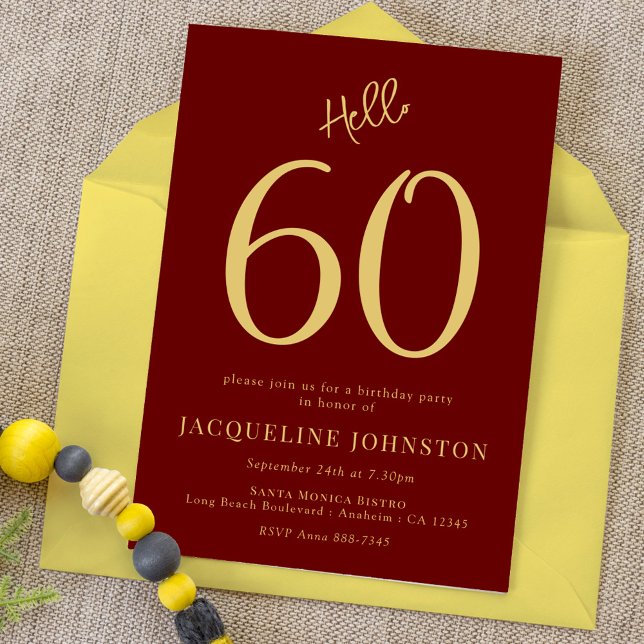 60:e Födelsedagsfesten Röd och Guld Hej 60 Inbjudningar (Skapare uppladdad)