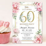 60:e Födelsedagsfesten Rosa Peony Elegant Blommigt Inbjudningar<br><div class="desc">Högtidlighålla 60-årsmilstolpen i stil med vår elegant "60:e Födelsedagsfest Rosa Peony Elegant Blommigt Invation!" Perfekt för en minnesvärd sextionde födelsedagsfest. Beställ er i dag och gör firande verkligen speciellt! Observera: Guld glitter simuleras endast; ingen riktig guld kommer att användas vid tryckningen av processaa</div>