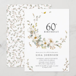 60:e Födelsedagsfesten Rustic Watercolor Wildblomm Inbjudningar