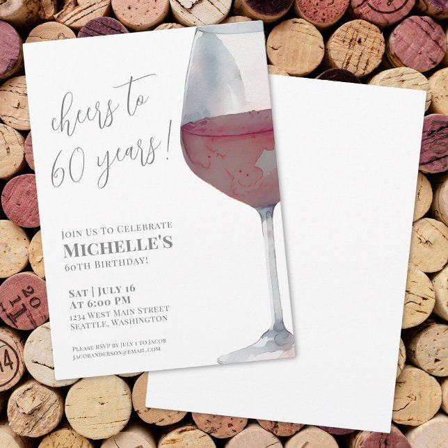 60:e Födelsedagsfesten - sextio Inbjudningar (60th Birthday Party Wine Cheers Sixty Invitation)