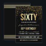 60:e Födelsedagsfesten | Shimming Guld Confetti Inbjudningar<br><div class="desc">Detta formella, elegant, trendig, det moderna sextionde födelsedagsfest inbjudan är en lämplig för manar för kvinnor. Det omfattar guldrent linjer, snyggt, gutiska manus i övre fodral och sofistikerad text i form av faux guld på svart bakgrund med duschar av gnistrande, shimmrande guld konetti och party-strömmare. Texten har varit designad för...</div>