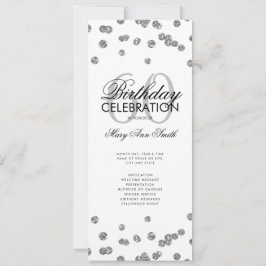 60:e Födelsedagsfesten Silver Glitter w/ Menu Inbjudningar