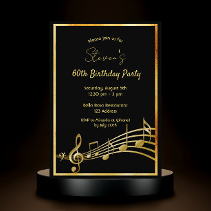 60:e födelsedagsfesten svart och guld musik noter inbjudningar